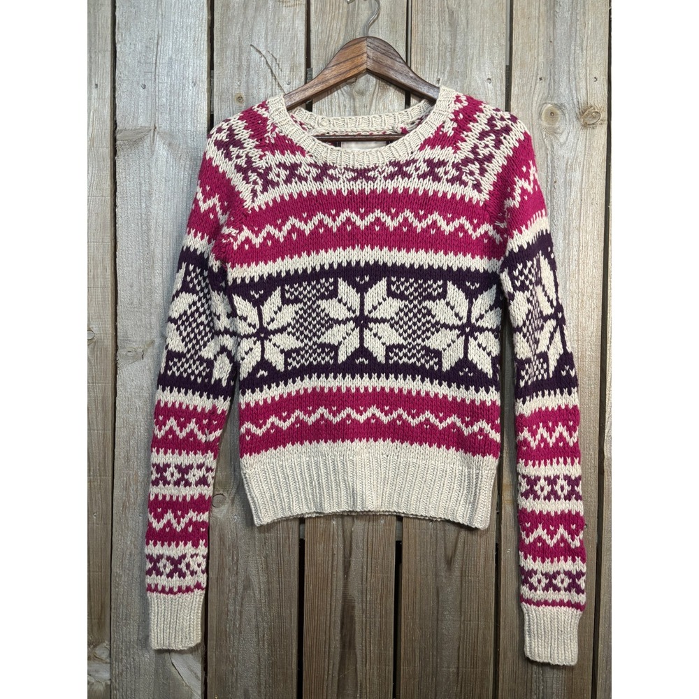 American Eagle Outfitters Pink Fair Isle Angora Blend Sweater Womens Large L/G